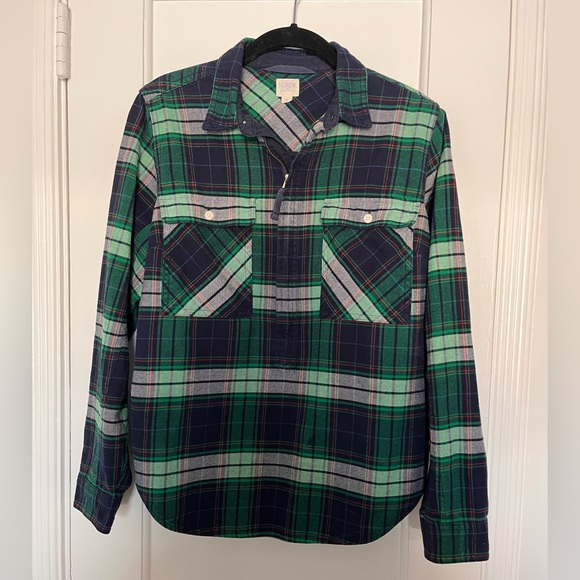 ❌SOLD J.Crew half zip pullover flannel shirt jacket - Picture 1 of 6